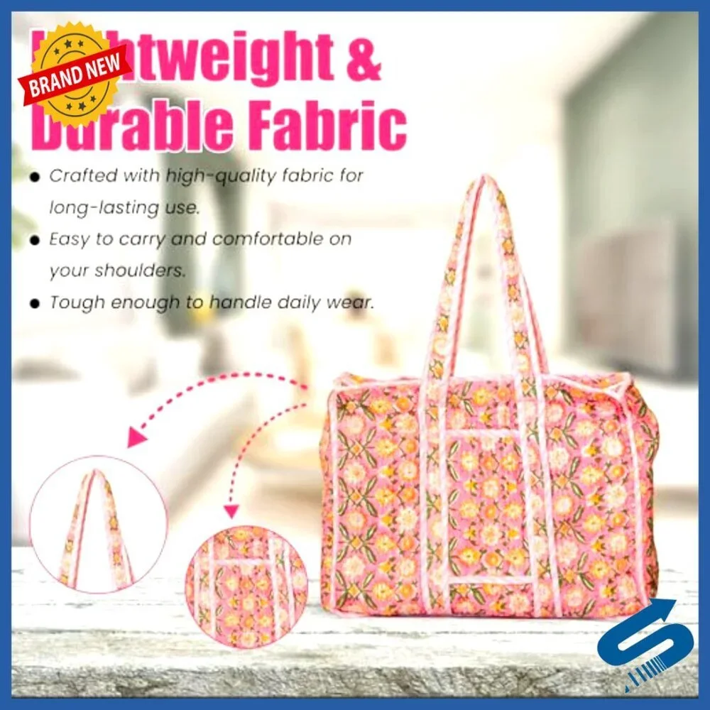 Quilted Cotton Tote Bag Spacious Lightweight Durable Washable